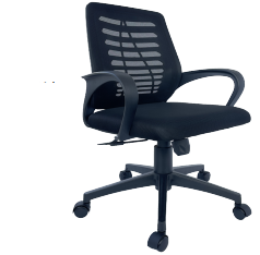 SILLA ESPAÑA#3 / BASE NYLON / ASIENTO PAÑO NEGRO / ESPALDA EN MALLA NEGRA / ERGONOMICA / BRAZOS FIJOS