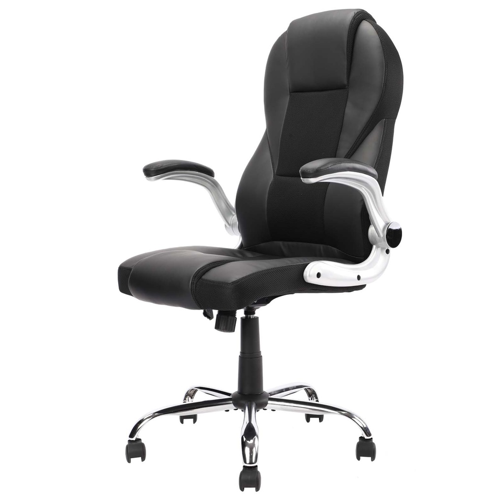 SILLA GERENCIAL CUERINA NEGRA ONIX ERGONOMICA BRAZOS ABATIBLES