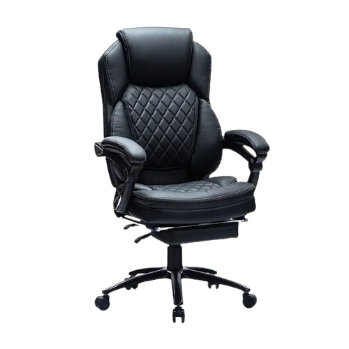 SILLA GERENCIAL DAYTONA EN ECOCUERO CON DESCANSAPIES Y BRAZOS FIJOS EN COLOR NEGRO