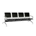 TANDEM DE 4 PUESTOS / COCA GRIS Y CROMO/ ASIENTO Y ESPALDA TAPIZADOS EN CUERO SINTETICO NEGRO