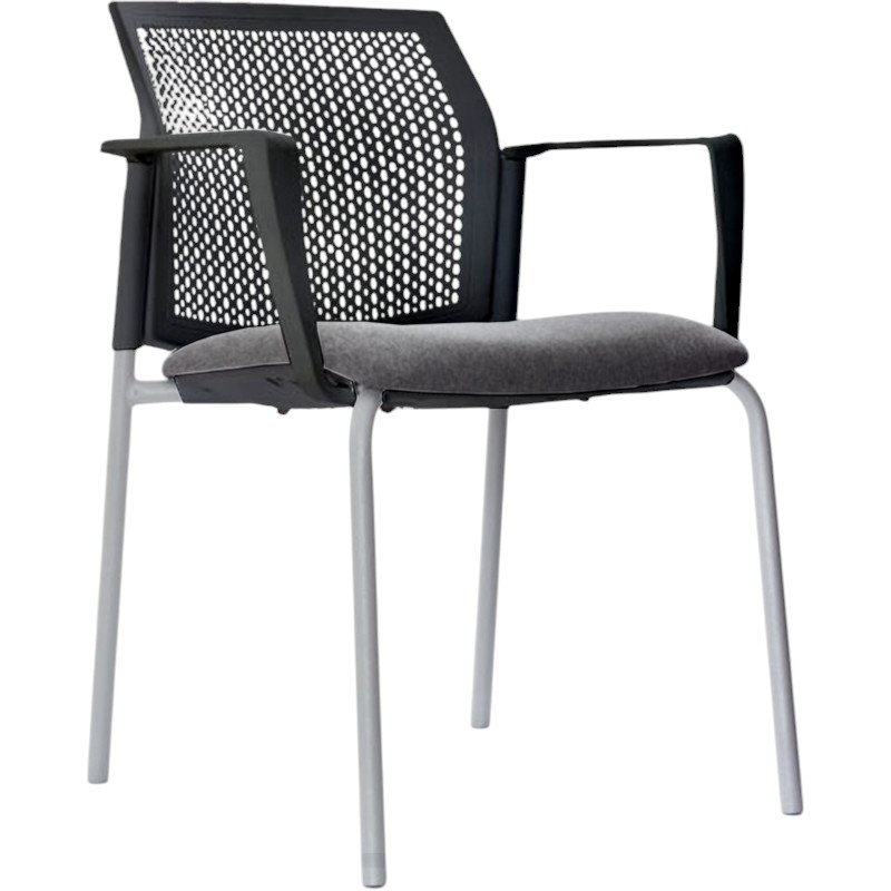 SILLA LOGAN ESPALDAR EN MALLA NEGRA ASIENTO TAPIZADO NEGRO PATAS METALICAS