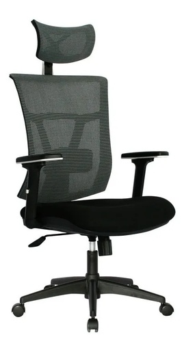 [003-1617+003-1140] SILLA EJECUTIVA PARA OFICINA CÓMODA CON APOYO LUMBAR CURVO KABUL MALLA GRIS