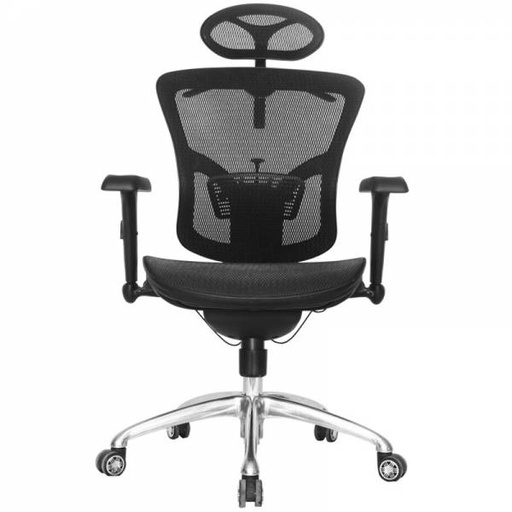 [003-0898+003-1594] MANHATTAN ECO MARCO NEGRO / BRAZOS GRADUABLE / BASE ALUMINIO / ASIENTO Y ESPALDAR EN MALLA NEGRA / CON CABECERO / PERCHERO