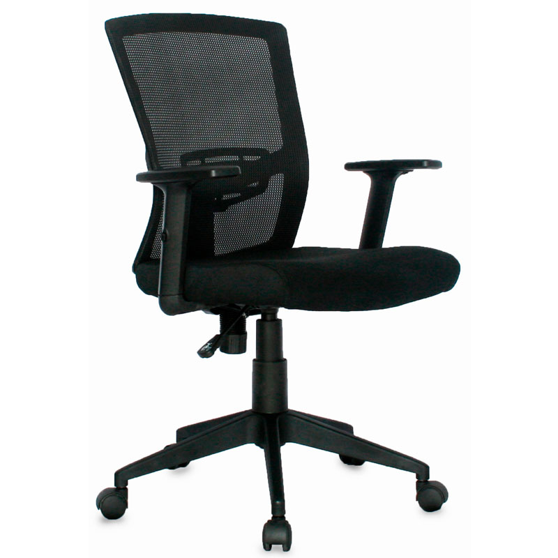 SILLA KYOTO BRAZO FIJO / BASE NYLON / ASIENTO TAPIZADO PAÑO / ESPALDA EN MALLA NEGRA