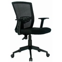SILLA KYOTO BRAZO FIJO / BASE NYLON / ASIENTO TAPIZADO PAÑO / ESPALDA EN MALLA NEGRA