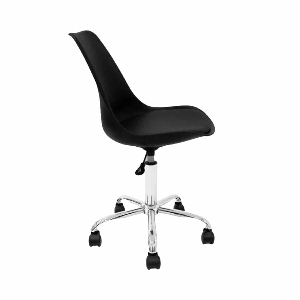 SILLA EAMES TULIP OFICINA - NEGRO ALCOLCHONABLE CROMADA