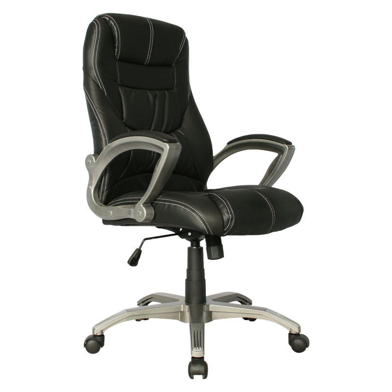 SILLA VERONA BASE NYLON / ASIENTO Y ESPALDA EN CUERO SINTETICO NEGRO