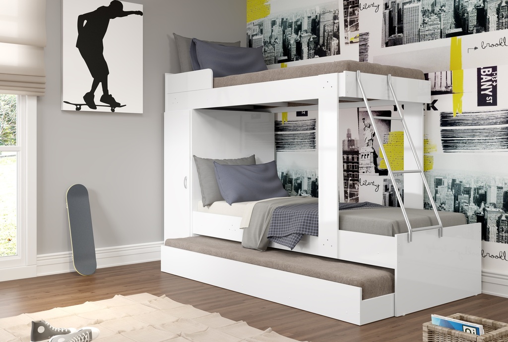 CAMA CAMAROTE CON ARMARIO ESCALERAS BLANCO MDP LITERA