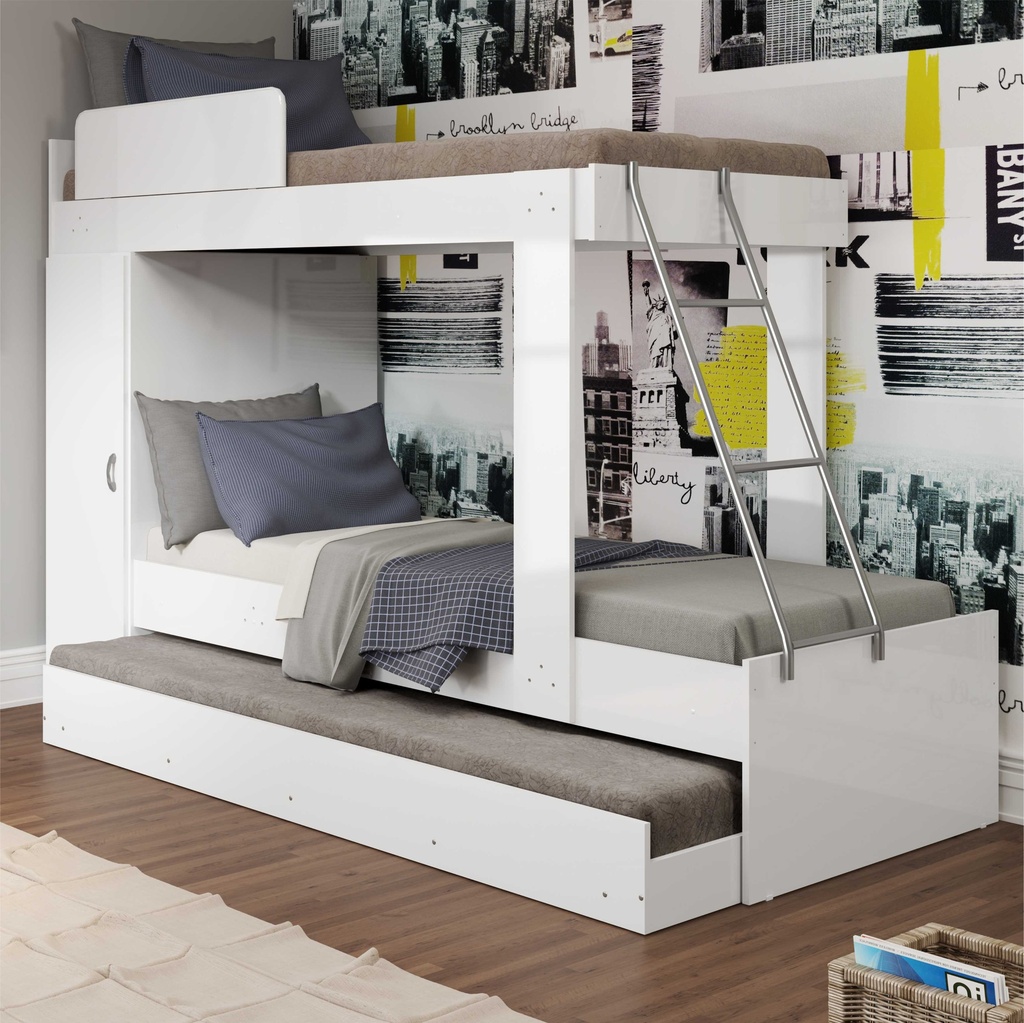 CAMA CAMAROTE CON ARMARIO ESCALERAS BLANCO MDP LITERA