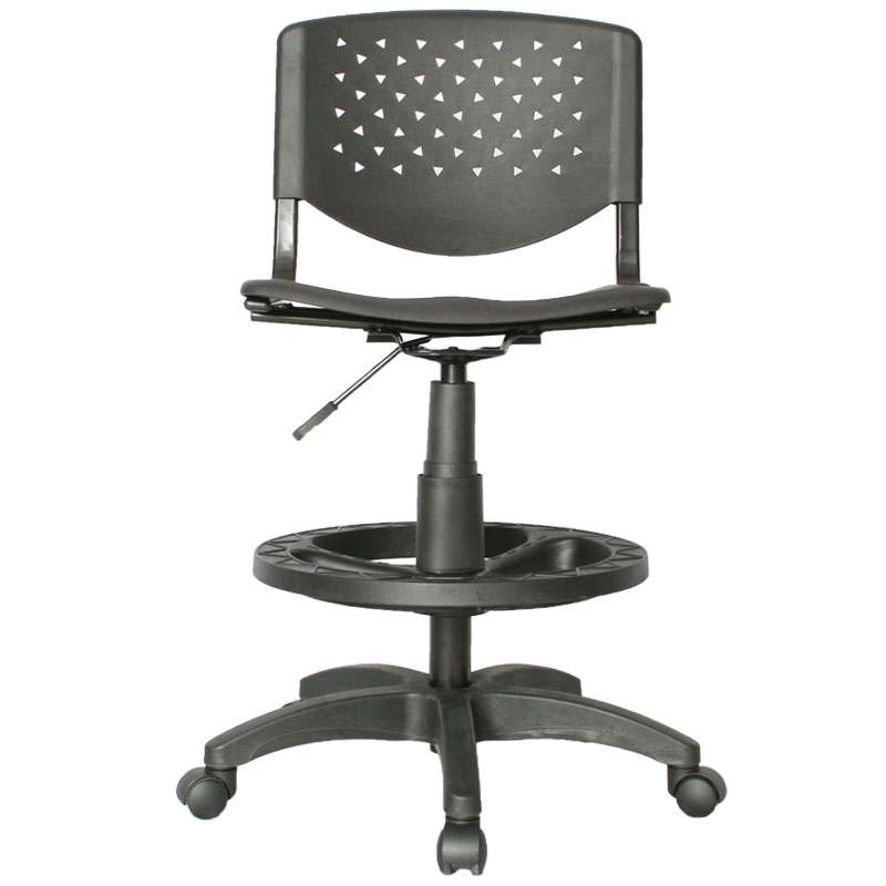 SILLA RISMA DE OFICINA TIPO CAJERO EN PLÁSTICO NEGRO ALTURA REGULABLE Y ARO EN NYLON