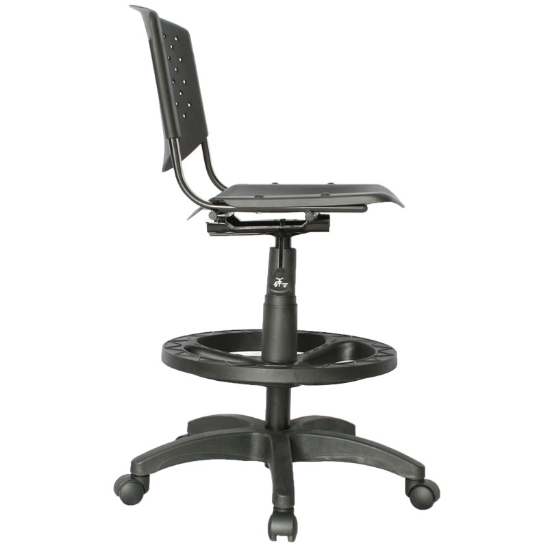 SILLA RISMA DE OFICINA TIPO CAJERO EN PLÁSTICO NEGRO ALTURA REGULABLE Y ARO EN NYLON