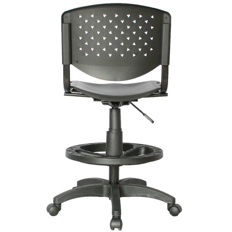 SILLA RISMA DE OFICINA TIPO CAJERO EN PLÁSTICO NEGRO ALTURA REGULABLE Y ARO EN NYLON