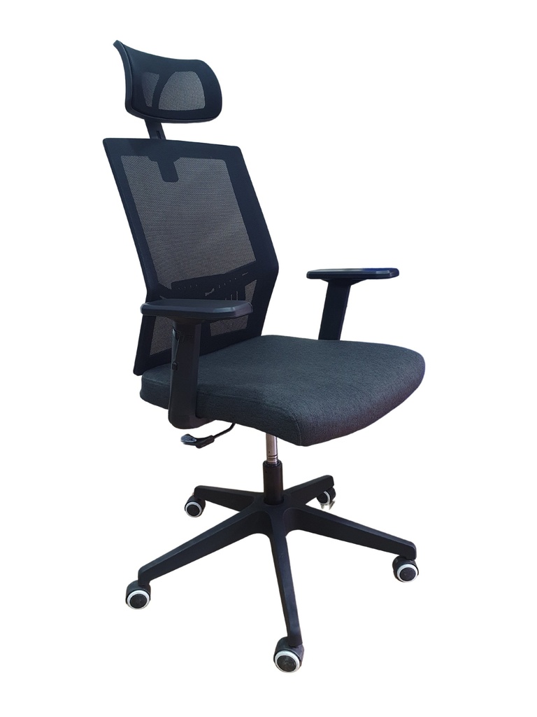 SILLA OFICINA BRAZOS GRADUABLES DE PAÑO CON CABECERO,BASE NYLON Y NEGRA MASAKI