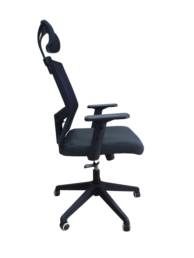 SILLA OFICINA BRAZOS GRADUABLES DE PAÑO CON CABECERO,BASE NYLON Y NEGRA MASAKI