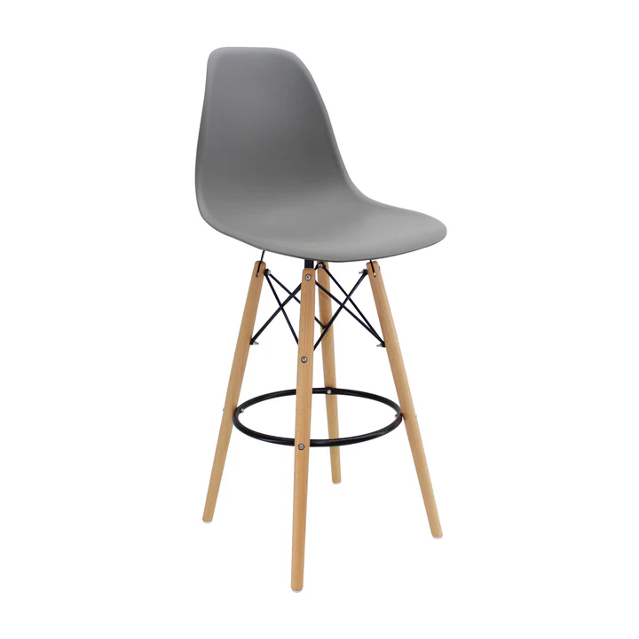 SILLA BAR EAMES GRIS PATAS DE MADERA POLIPROPILENO
