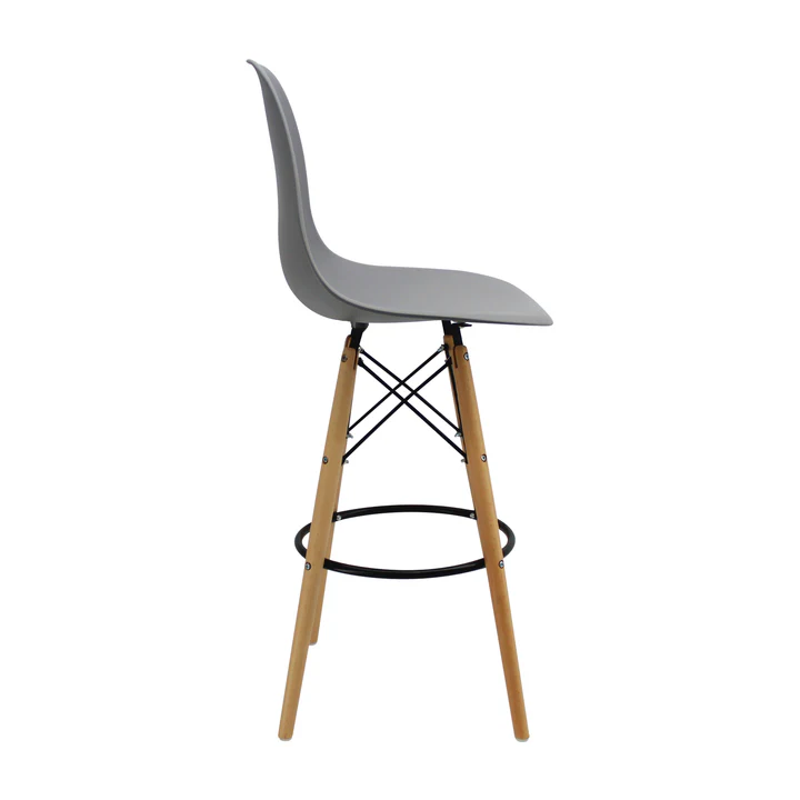 SILLA BAR EAMES GRIS PATAS DE MADERA POLIPROPILENO