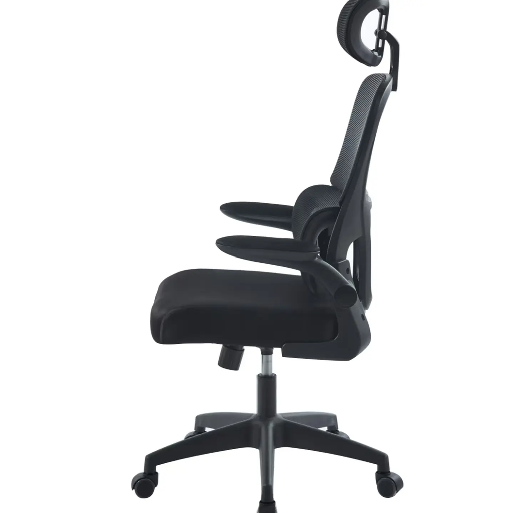 SILLA ERGONOMICA ERGOMAX MALLA BRAZOS ABATIBLES NEGRA CABECERO BASE NYLON