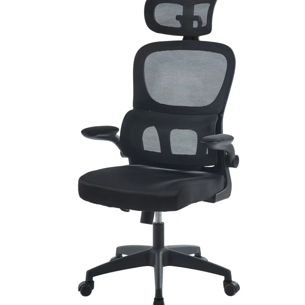 SILLA ERGONOMICA ERGOMAX MALLA BRAZOS ABATIBLES NEGRA CABECERO BASE NYLON
