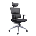 SILLA AUSTRALIA / BASE CROMO / MECANISMO BASCULANTE / BRAZO GRADUABLE EN ALTURA / ASIENTO EN PAÑO NEGRO / ESPALDA EN MALLA NEGRA / CON CABECERO