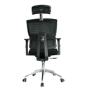 SILLA AUSTRALIA / BASE CROMO / MECANISMO BASCULANTE / BRAZO GRADUABLE EN ALTURA / ASIENTO EN PAÑO NEGRO / ESPALDA EN MALLA NEGRA / CON CABECERO
