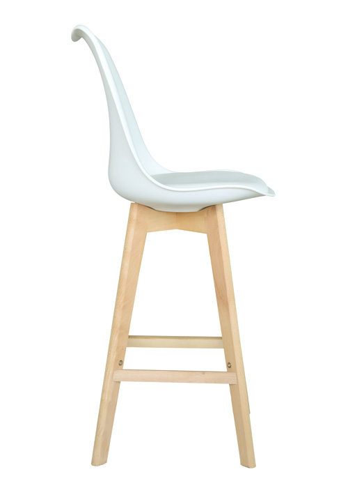 SILLA BAR EMA BLANCA ALCOLCHONABLE POLIPROPILENO PATAS MADERA