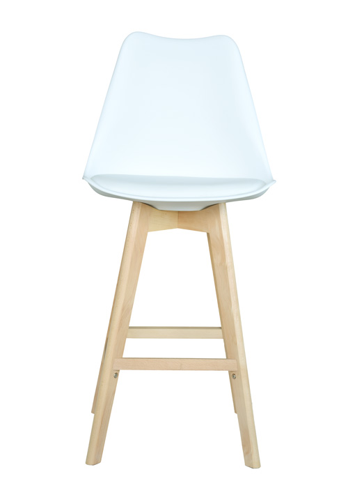 SILLA BAR EMA BLANCA ALCOLCHONABLE POLIPROPILENO PATAS MADERA