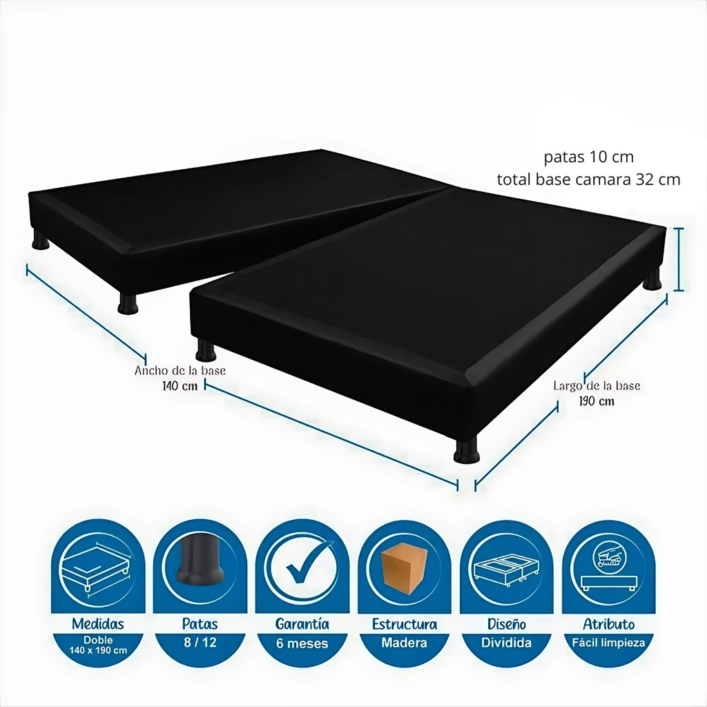 BASE CAMA DE 140 X 190 EN TELA DE 2 DIVISIONES MADERA