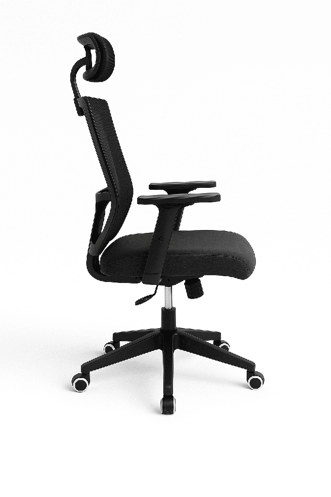 SILLA OFICINA BRAZOS GRADUABLES DE PAÑO CON CABECERO,BASE NYLON Y NEGRA MASAKI
