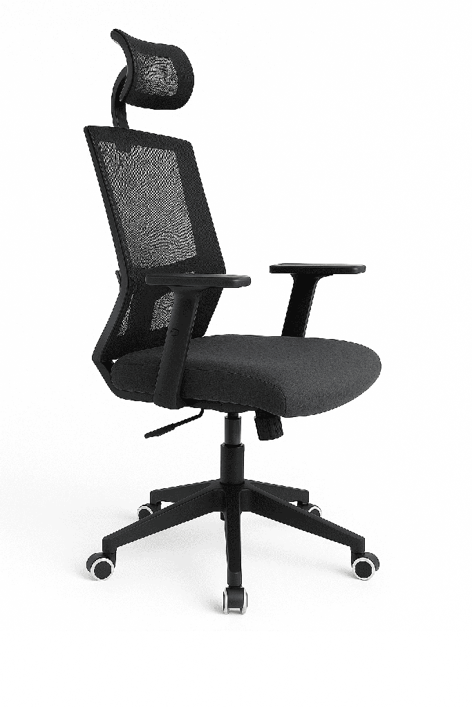 SILLA OFICINA BRAZOS GRADUABLES DE PAÑO CON CABECERO,BASE NYLON Y NEGRA MASAKI