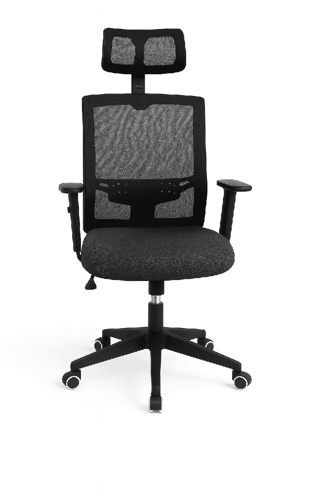 SILLA OFICINA BRAZOS GRADUABLES DE PAÑO CON CABECERO,BASE NYLON Y NEGRA MASAKI