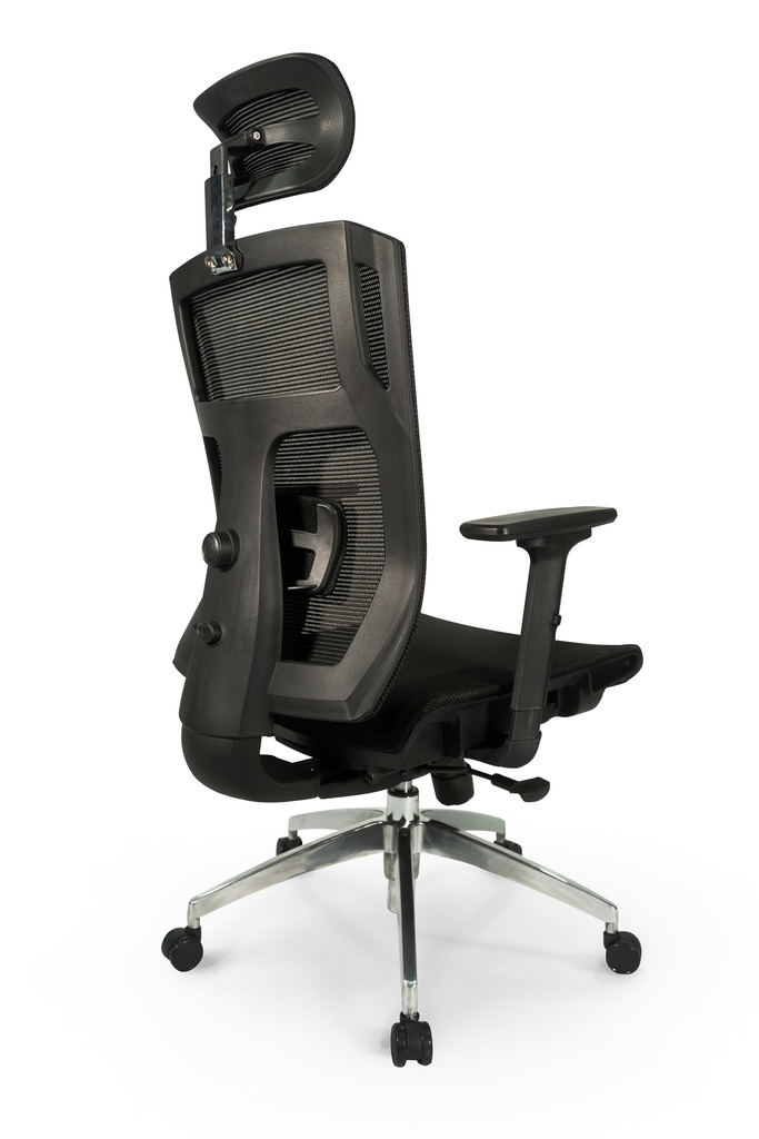 SILLA BUDAPEST BRAZOS 3D BASE ALUMINIO RECLINABLE PAÑO NEGRO CABECERO
