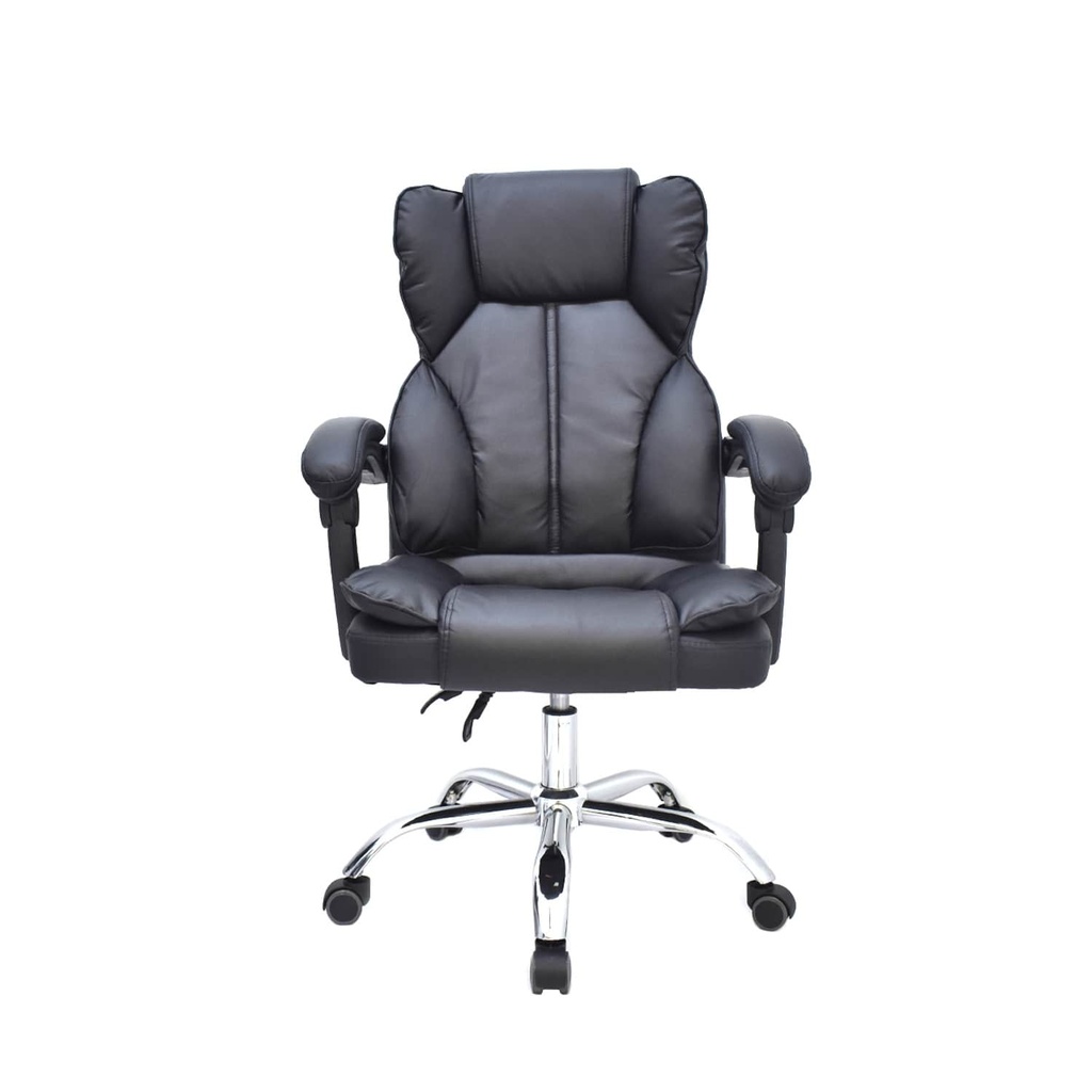 SILLA GERENCIAL CUERINA ALCOLCHONABLE RECLINABLE ESPALDAR NEGRA 2 PERILLAS BASE CROMO