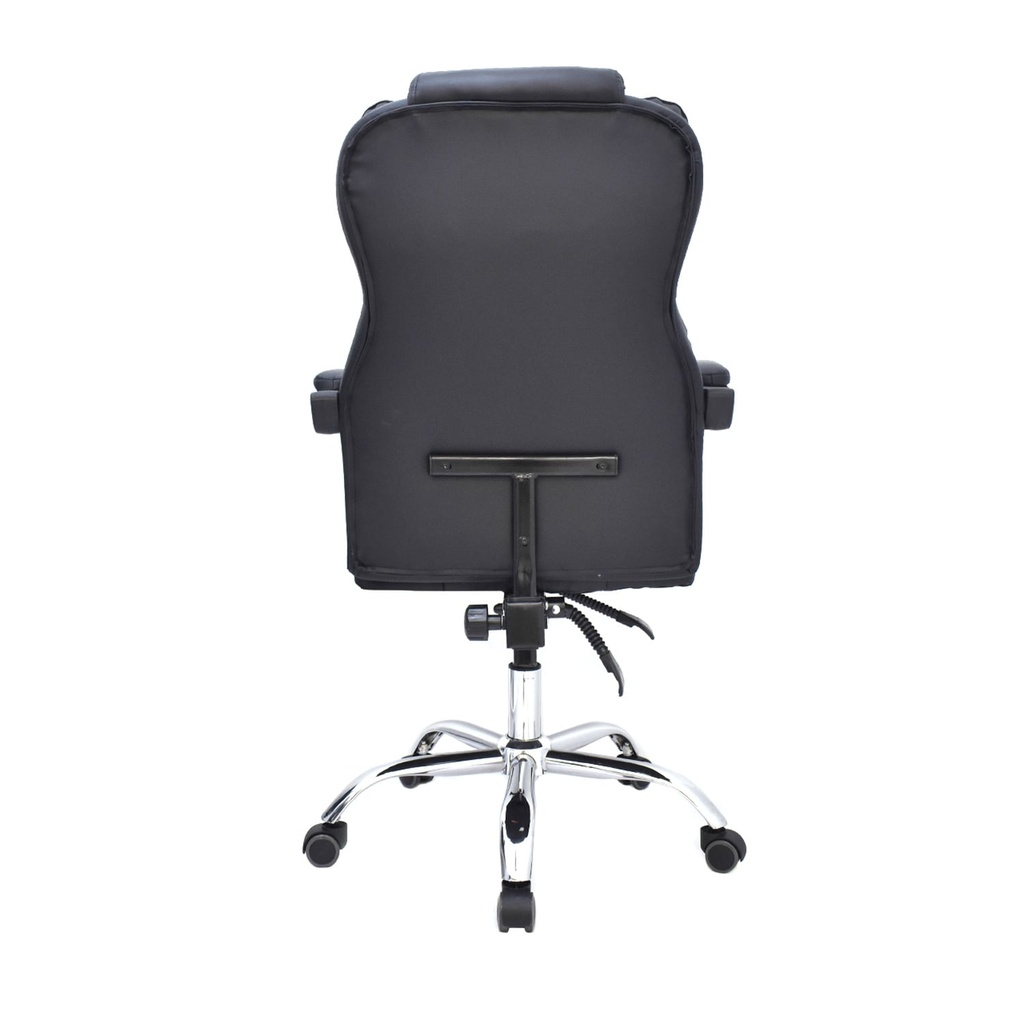 SILLA GERENCIAL CUERINA ALCOLCHONABLE RECLINABLE ESPALDAR NEGRA 2 PERILLAS BASE CROMO