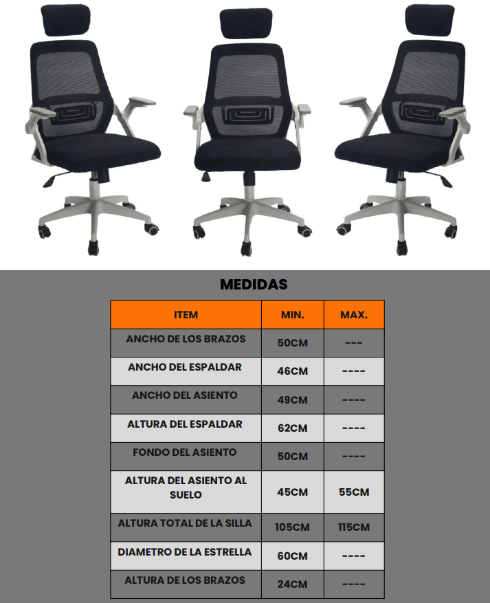 SILLA ERGONOMICA PANDA BRAZOS ABATIBLES PAÑO RUEDA GOMA SOPORTE LUMBAR