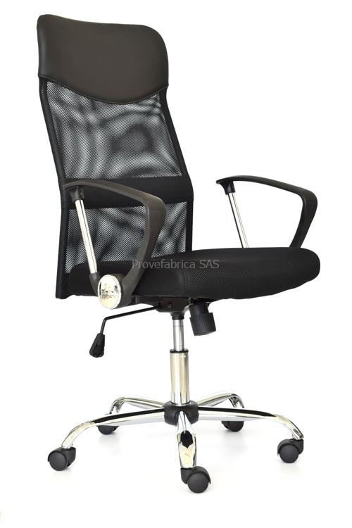 SILLA EJECUTIVA DUBAI (SEUL) / ERGONÓMICA Y GIRATORIA / RAZO FIJO / BASE CROMO / ESPALDA DOBLE MALLA NEGRA / ASIENTO EN MALLA CON TERMINACIONES EN CUERO SINTETICO