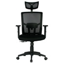 SILLA ERGONOMICA ESTAMBUL / CON CABECERO / BRAZOS GRADUABLE / BASE NYLON / ASIENTO EN PAÑO NEGRO /ESPALDA EN MALLA / NEGRA
