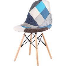 SILLA EAMES DECO TAPIZADA CUADROS CON PATAS DE MADERA - AZUL