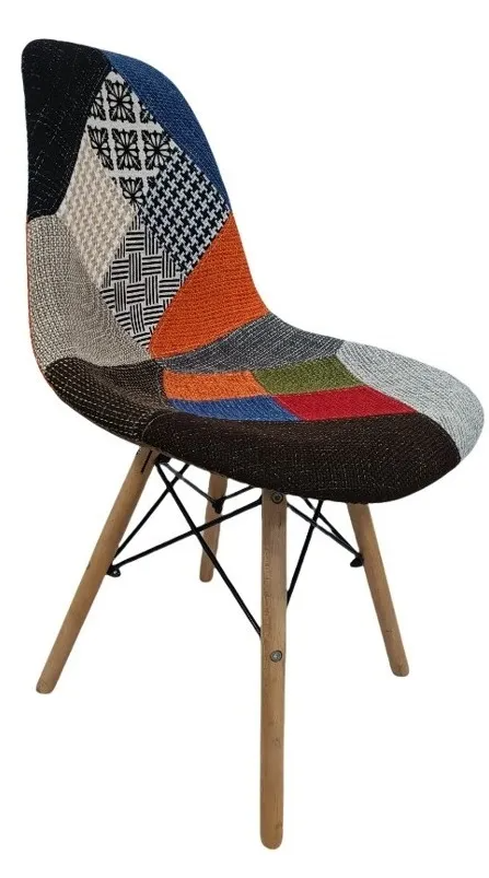SILLA EAMES TAPIZADA CUADROS NARANJA PATAS MADERA