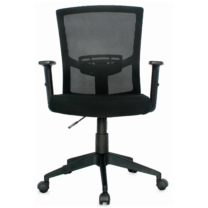 SILLA KYOTO BRAZO FIJO / BASE NYLON / ASIENTO TAPIZADO PAÑO / ESPALDA EN MALLA NEGRA