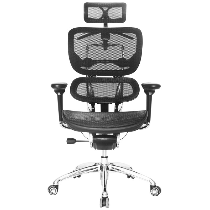 ERGOHUMAN LUJO MARCO NEGRO / BRAZOS GRADUABLE / BASE CROMO / ASIENTO Y ESPALDAR EN MALLA NEGRA / CON CABECERO / PERCHERO