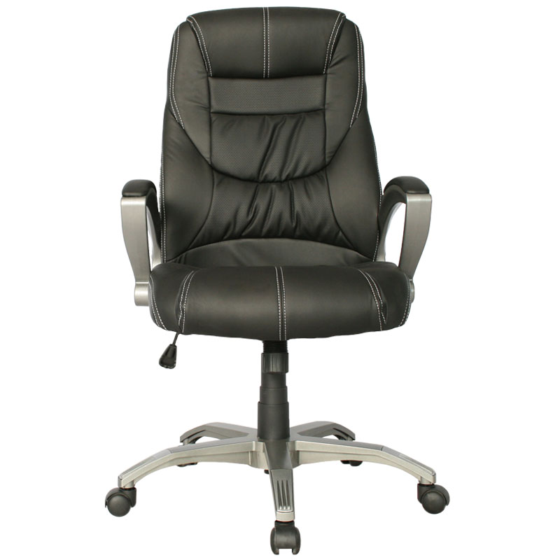 SILLA VERONA BASE NYLON / ASIENTO Y ESPALDA EN CUERO SINTETICO NEGRO