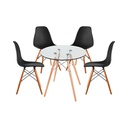 MESA EAMES PATAS DE MADERA VIDRIO TEMPLADO NEGRO REDONDO