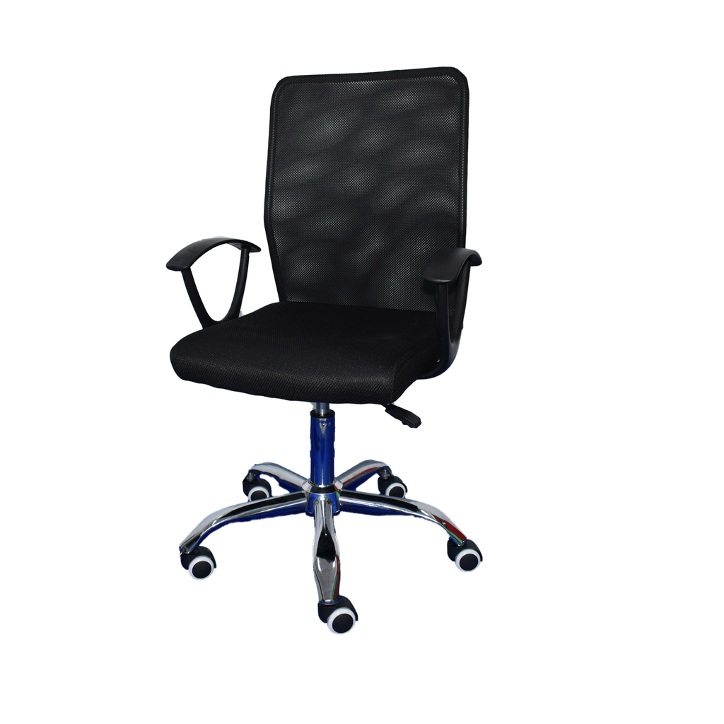 SILLA DE OFICINA MALLA COMPACTA NEGRA BRAZOS FIJOS