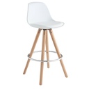 SILLA DE BAR ALTA BLANCA POLIPROPILENO ALCOLCHONABLE PATAS DE MADERA