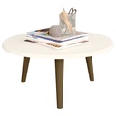 MESA DE CENTRO REDONDA BLANCA BRILLANTE PATAS MADERA