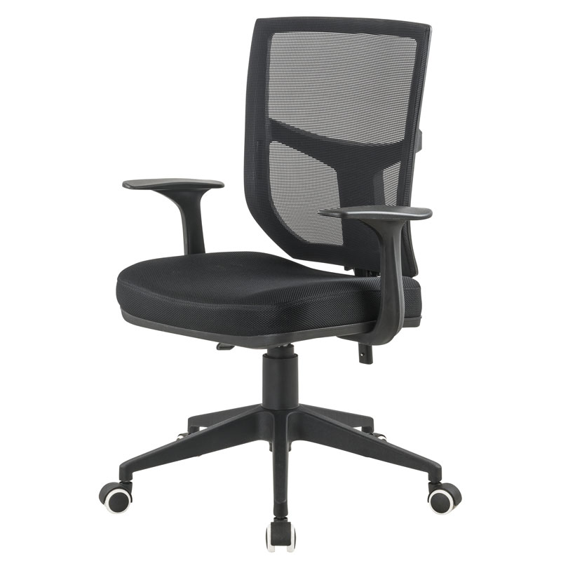 SILLA LIVORNO BASE NYLON / BRAZO FIJO / ASIENTO GRADUABLE EN ALTURA EN PAÑO NEGRO /ESPALDA EN MALLA NEGRA / MECANISMO SINCRO MULTIPLES BLOQUEOS
