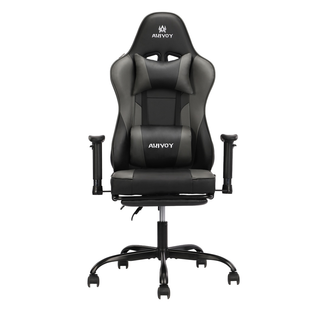 SILLA GAMER NEGRO GRIS BRAZOS 2D DESCANSAPIES OMEGA RECLINABLE