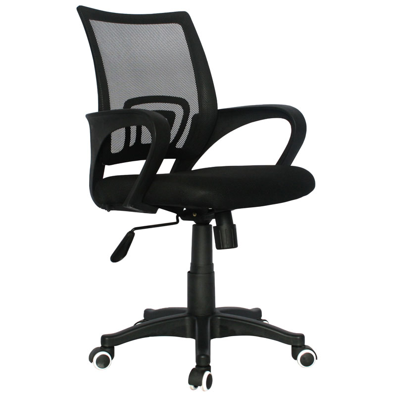 SILLA ATLANTA ERGONOMICA / BRAZO FIJO / ASIENTO EN PAÑO NEGRO / ESPALDA EN MALLA NEGRA / MECANISMO GRADUABLE EN ALTURA / BASE NYLON