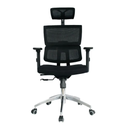 SILLA AUSTRALIA / BASE CROMO / MECANISMO BASCULANTE / BRAZO GRADUABLE EN ALTURA / ASIENTO EN PAÑO NEGRO / ESPALDA EN MALLA NEGRA / CON CABECERO