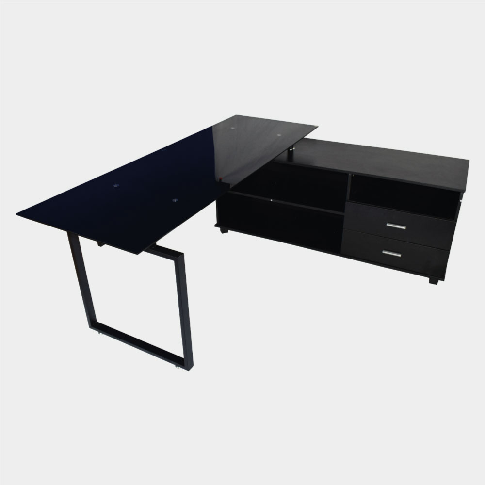 ESCRITORIO BOSS TABLE VIDRIO EN L ESTRUCTURA METALICA ELEGANTE
